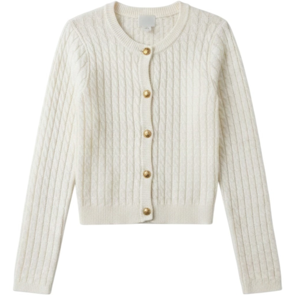 H&M Womens Small Cream Cable Knit Cropped Cardigan Coquette Quiet Luxury Sweater